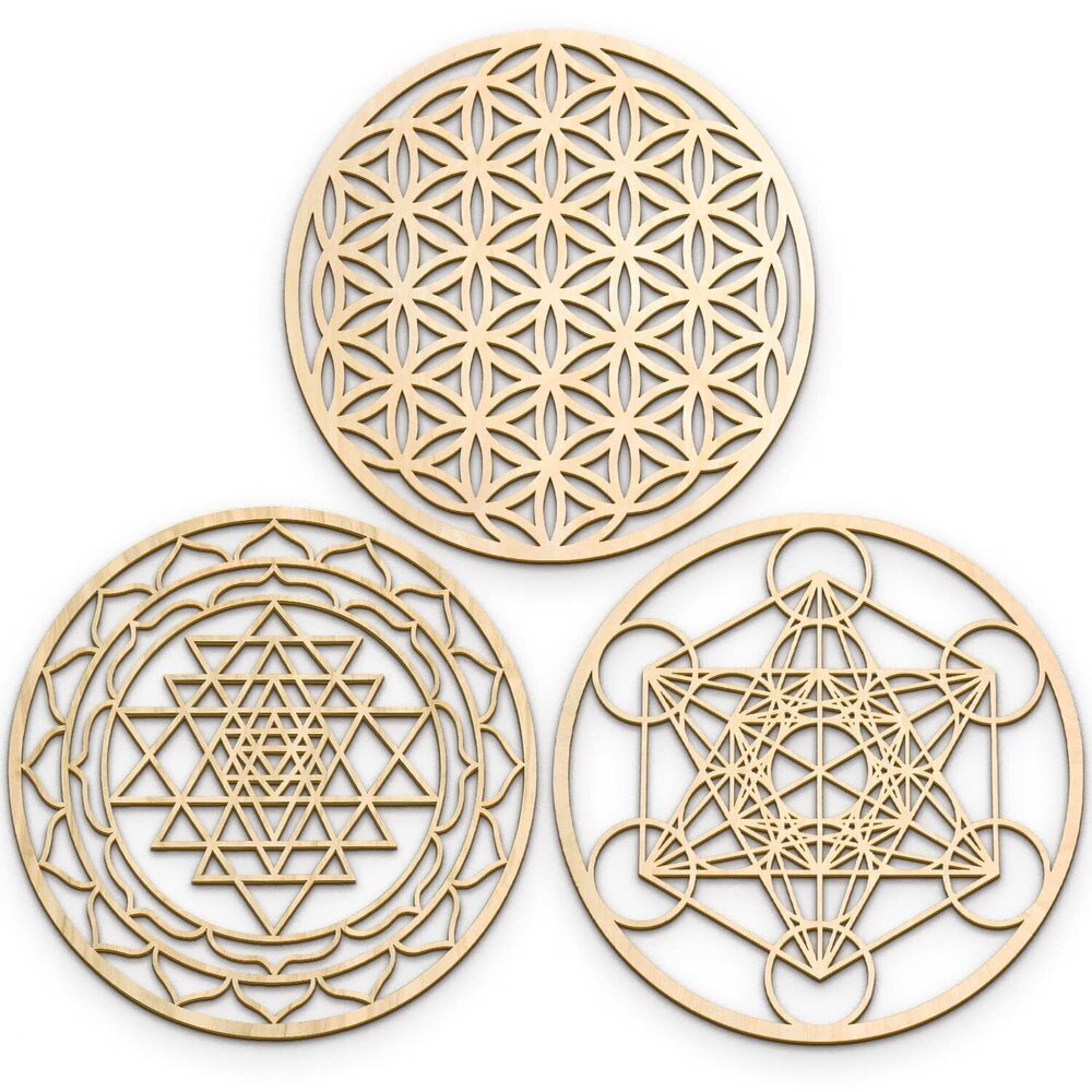 6389 Fourth Level MFG 3-Piece 12" Sacred Geometry Wood Wall Art Set A
